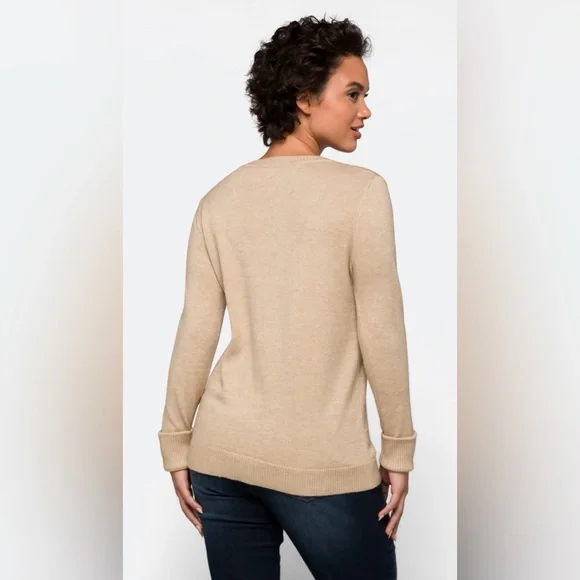 PINK CLOVER Carson Crew Neck Beige Button-Shoulder Sweater - Size Large - Picture 2 of 2